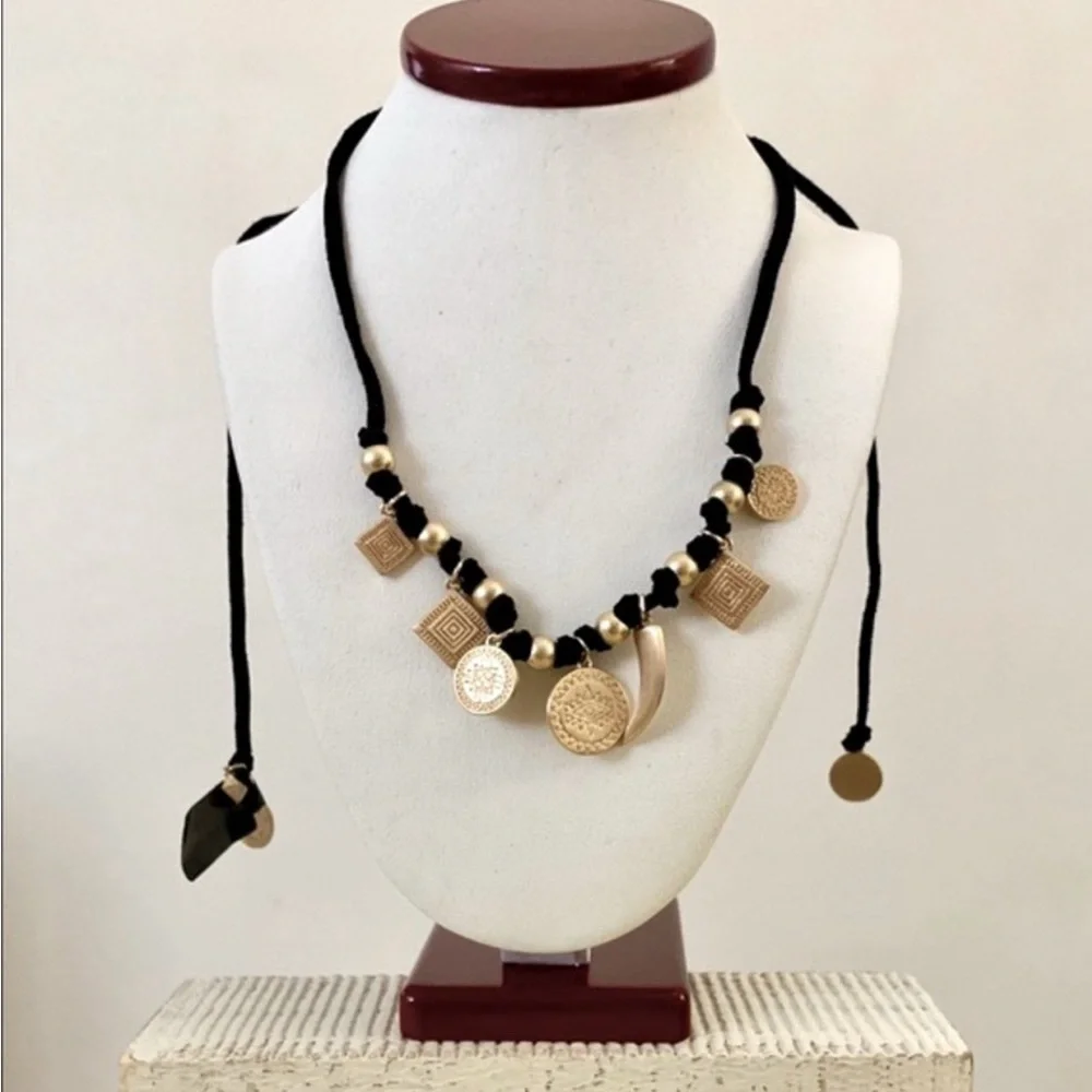 Rebecca Minkoff® Black Cord Necklace With Etched Gold Coin Charms_4